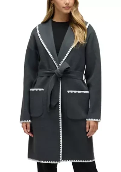 Women’s Wrap Mink Eyelash Coatigan Jacket with Blanket Stitch