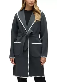 Women’s Wrap Mink Eyelash Coatigan Jacket with Blanket Stitch