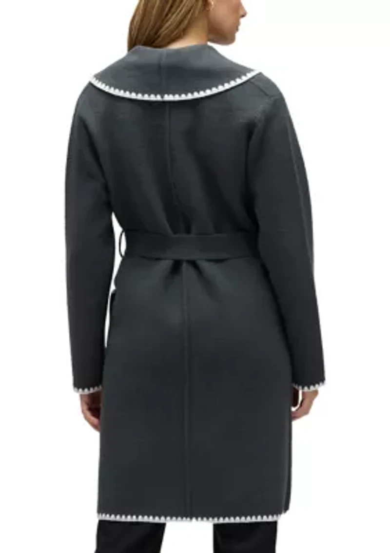 Women’s Wrap Mink Eyelash Coatigan Jacket with Blanket Stitch