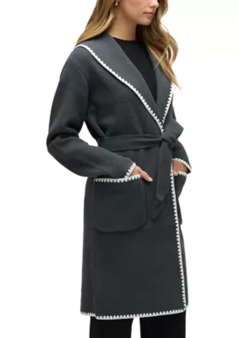 Women’s Wrap Mink Eyelash Coatigan Jacket with Blanket Stitch