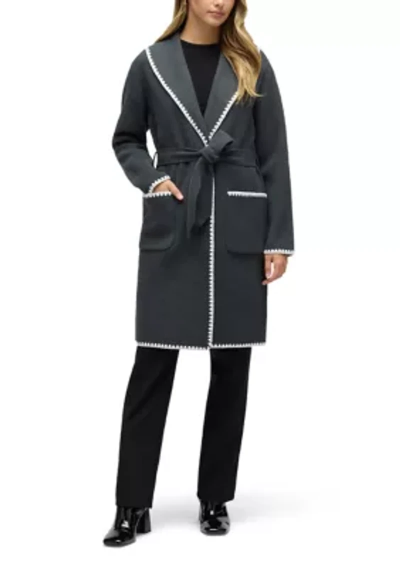 Women’s Wrap Mink Eyelash Coatigan Jacket with Blanket Stitch