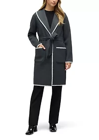 Women’s Wrap Mink Eyelash Coatigan Jacket with Blanket Stitch