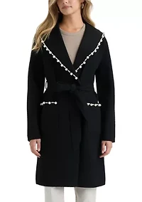 Women’s Mink Eyelash Wrap Coatigan with Pearl Trim