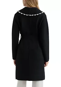 Women’s Mink Eyelash Wrap Coatigan with Pearl Trim