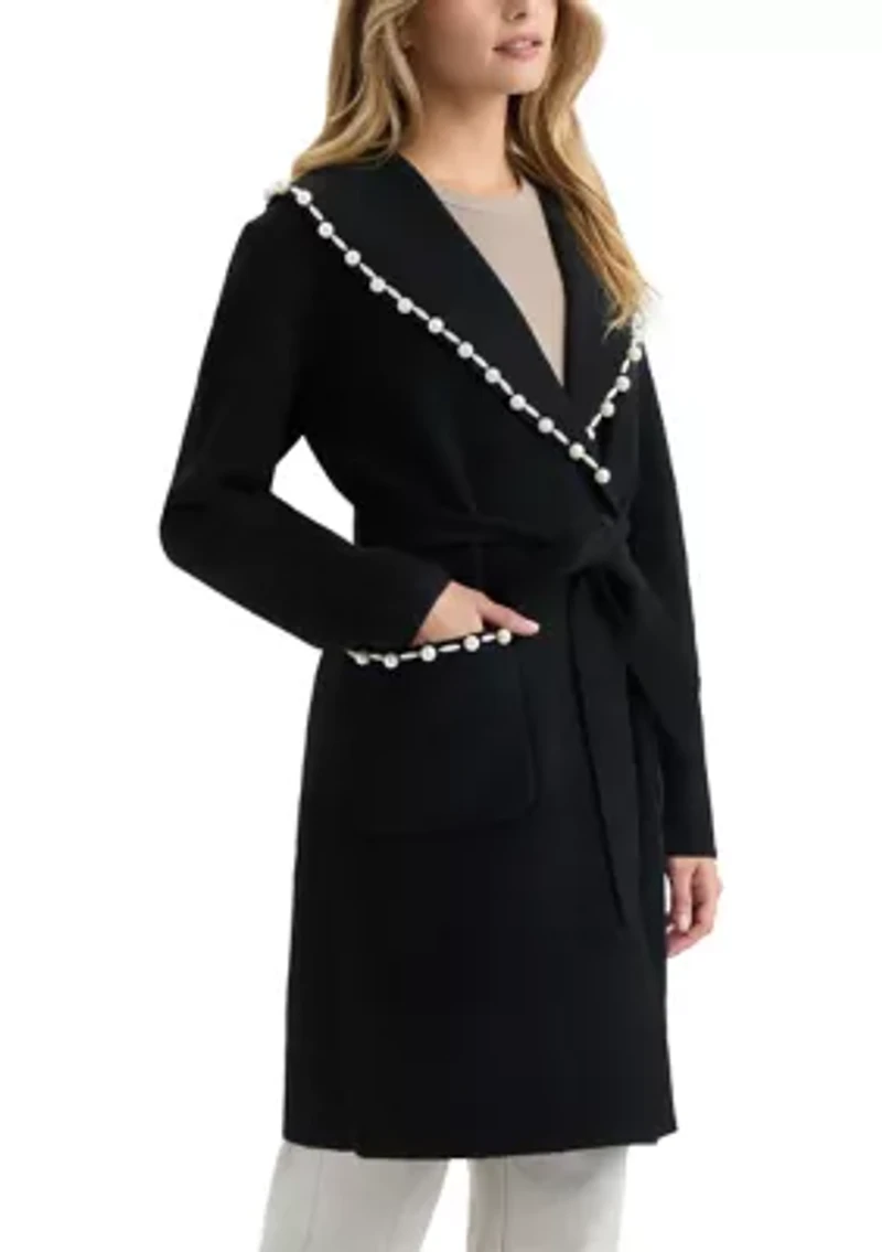 Women’s Mink Eyelash Wrap Coatigan with Pearl Trim