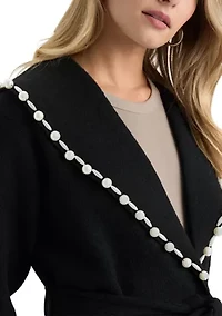 Women’s Mink Eyelash Wrap Coatigan with Pearl Trim