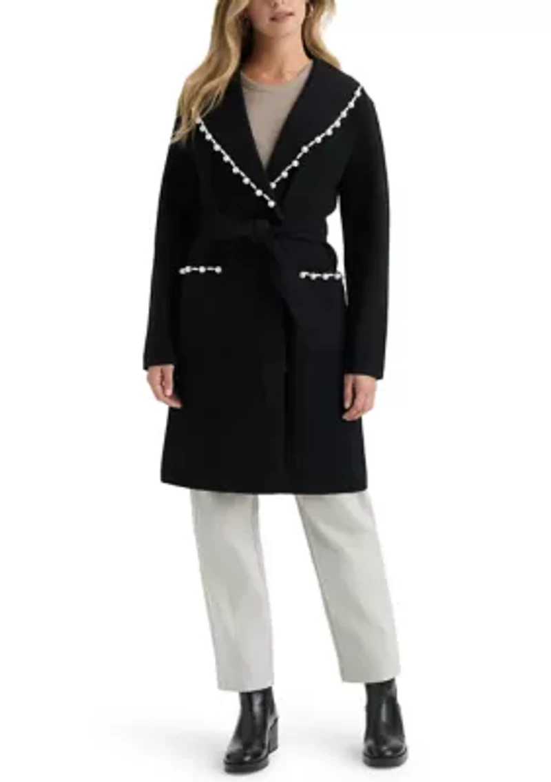 Women’s Mink Eyelash Wrap Coatigan with Pearl Trim