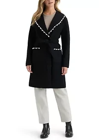 Women’s Mink Eyelash Wrap Coatigan with Pearl Trim