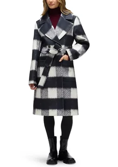 Women’s Oversized Faux Wool Buffalo Check Belted Coat