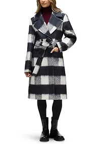 Women’s Oversized Faux Wool Buffalo Check Belted Coat