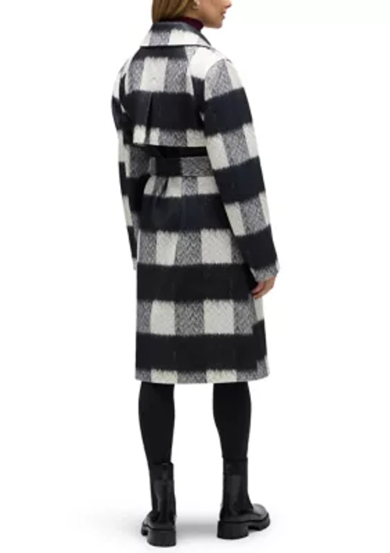 Women’s Oversized Faux Wool Buffalo Check Belted Coat