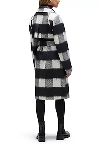 Women’s Oversized Faux Wool Buffalo Check Belted Coat
