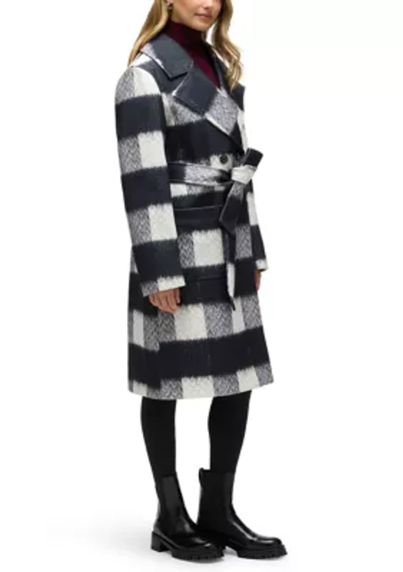 Women’s Oversized Faux Wool Buffalo Check Belted Coat