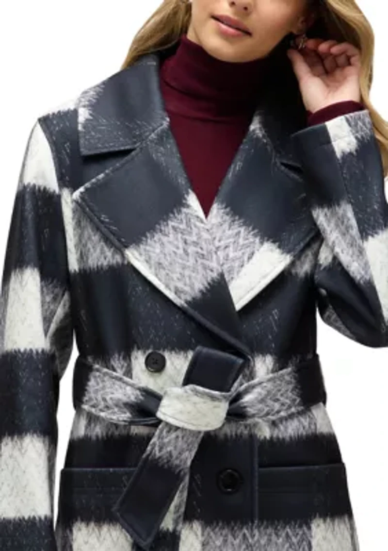Women’s Oversized Faux Wool Buffalo Check Belted Coat