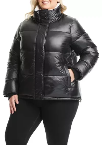 Plus Sherpa Collar Short Puffer Jacket