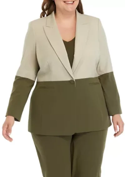Plus Color Block Single Button Jacket