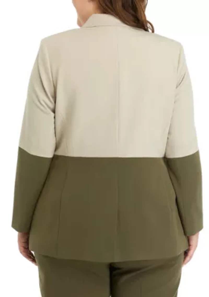 Plus Color Block Single Button Jacket