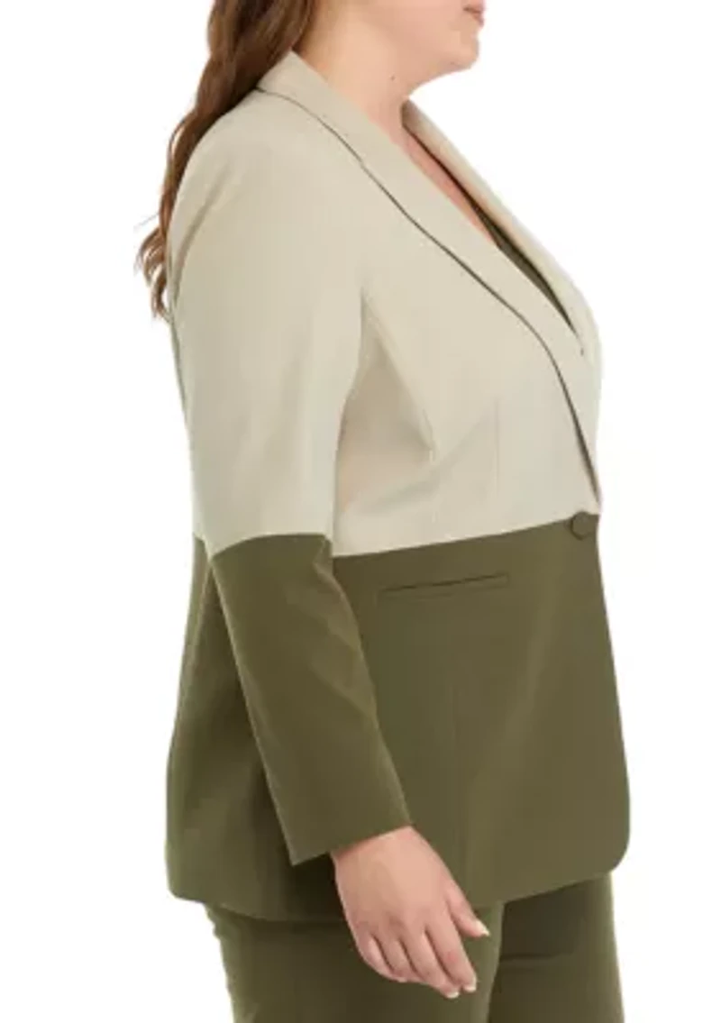 Plus Color Block Single Button Jacket