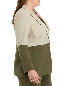 Plus Color Block Single Button Jacket