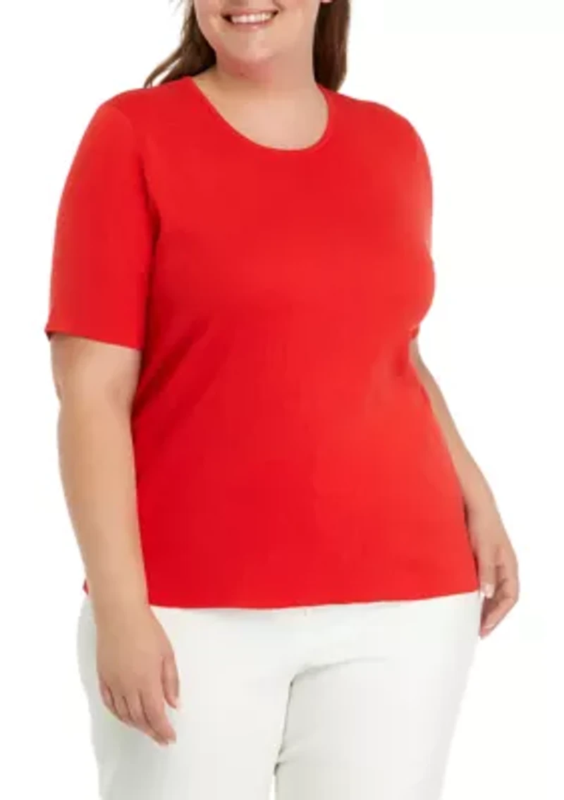 Plus Solid Ribbed Knit Top
