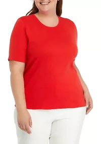 Plus Solid Ribbed Knit Top