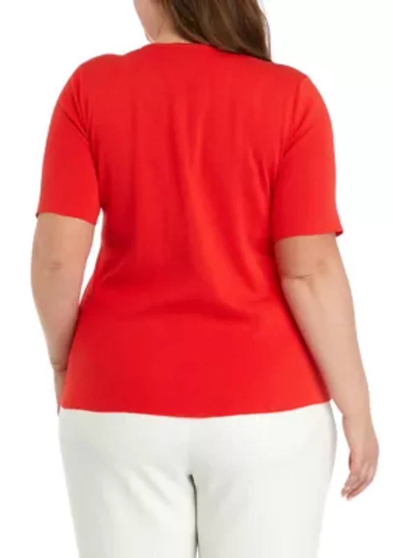 Plus Solid Ribbed Knit Top