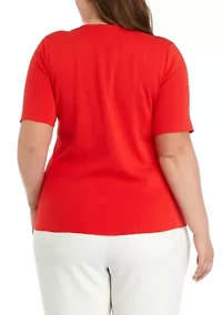 Plus Solid Ribbed Knit Top