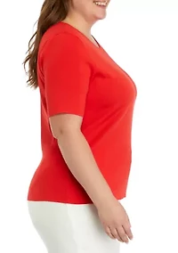 Plus Solid Ribbed Knit Top