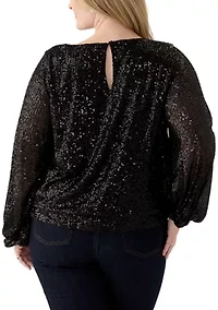 Plus Long Sleeve Sequin Top