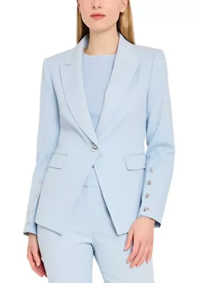 Women's Notch Collar Button Sleeve Twill Blazer
