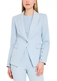 Women's Notch Collar Button Sleeve Twill Blazer