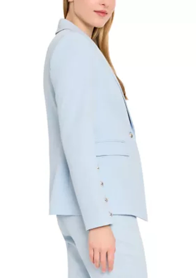 Women's Notch Collar Button Sleeve Twill Blazer