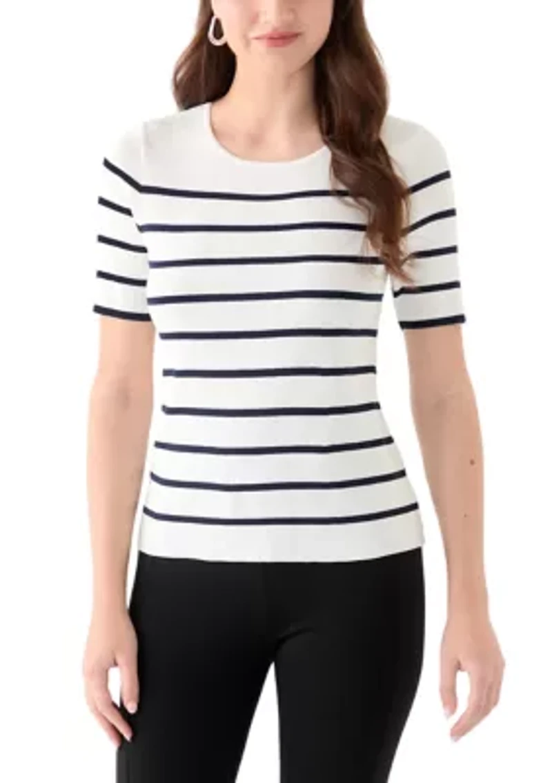 Women's Short Sleeve Scoop Neck Striped Top