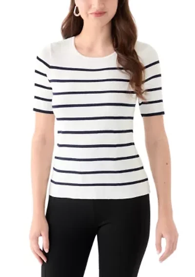 Women's Short Sleeve Scoop Neck Striped Top