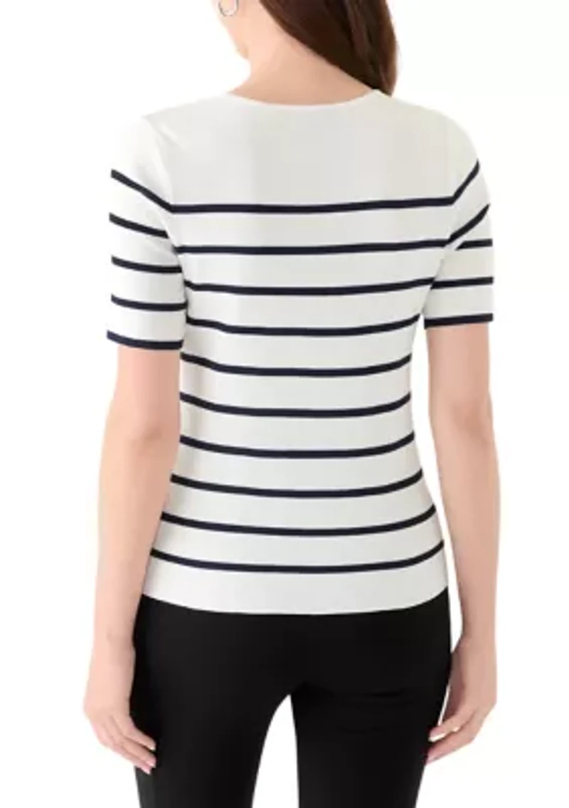 Women's Short Sleeve Scoop Neck Striped Top
