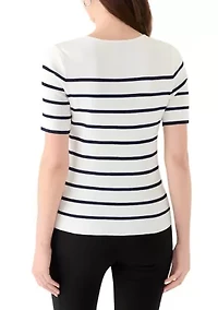 Women's Short Sleeve Scoop Neck Striped Top
