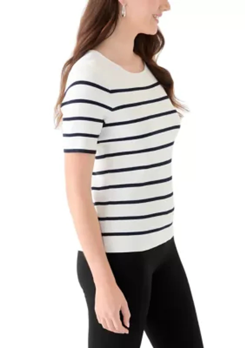 Women's Short Sleeve Scoop Neck Striped Top