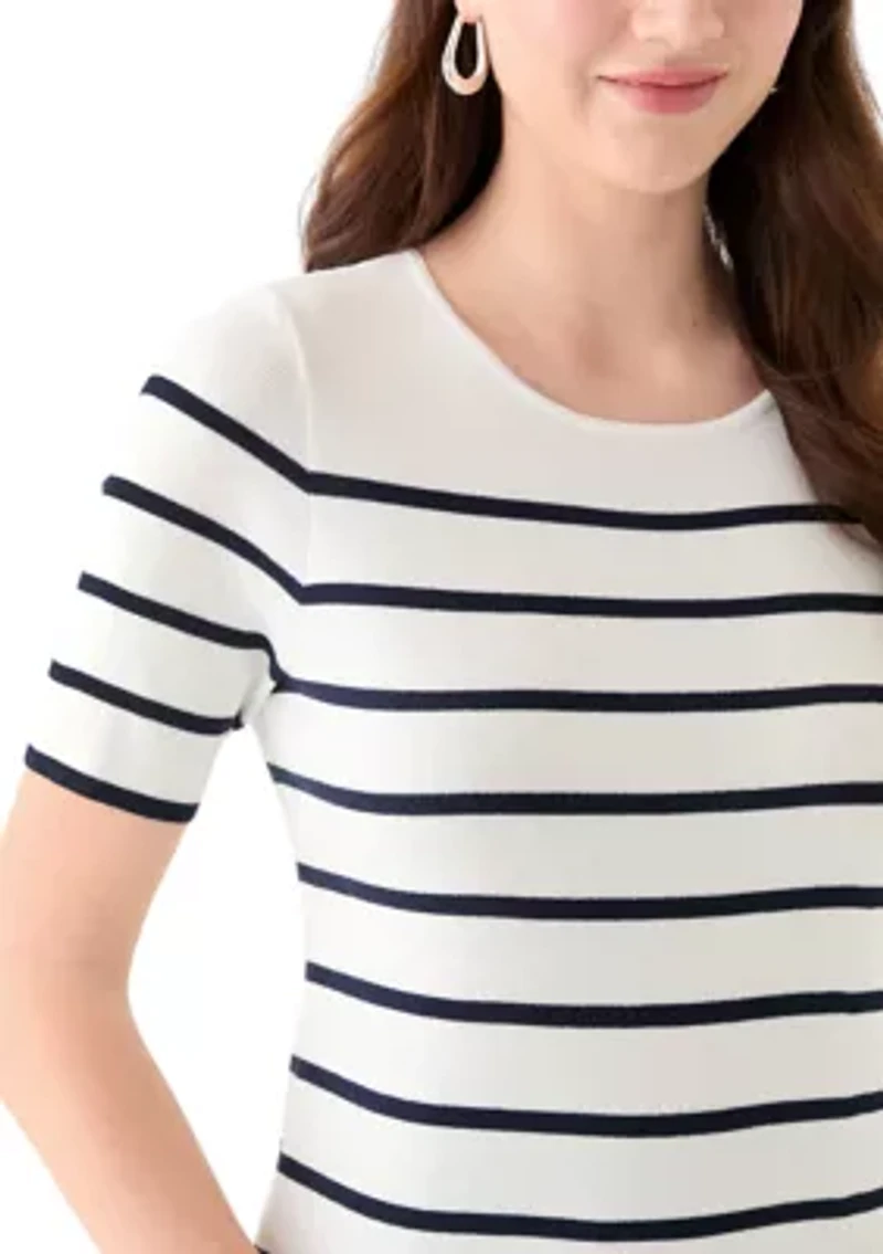Women's Short Sleeve Scoop Neck Striped Top