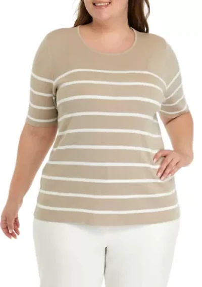 Plus Striped Knit Sweater