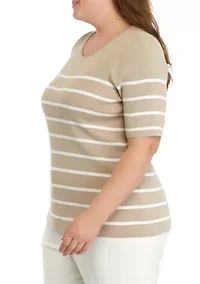 Plus Striped Knit Sweater