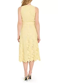 Women's Sleeveless Lace Belted Midi Dress