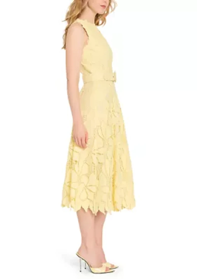 Women's Sleeveless Lace Belted Midi Dress