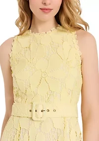 Women's Sleeveless Lace Belted Midi Dress