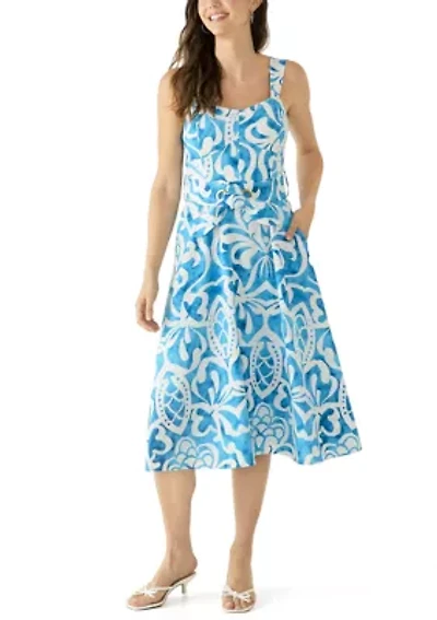 Women's Sweetheart Neck Print Belted Dress
