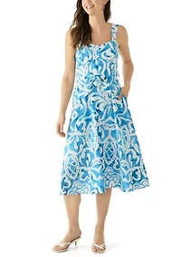 Women's Sweetheart Neck Print Belted Dress