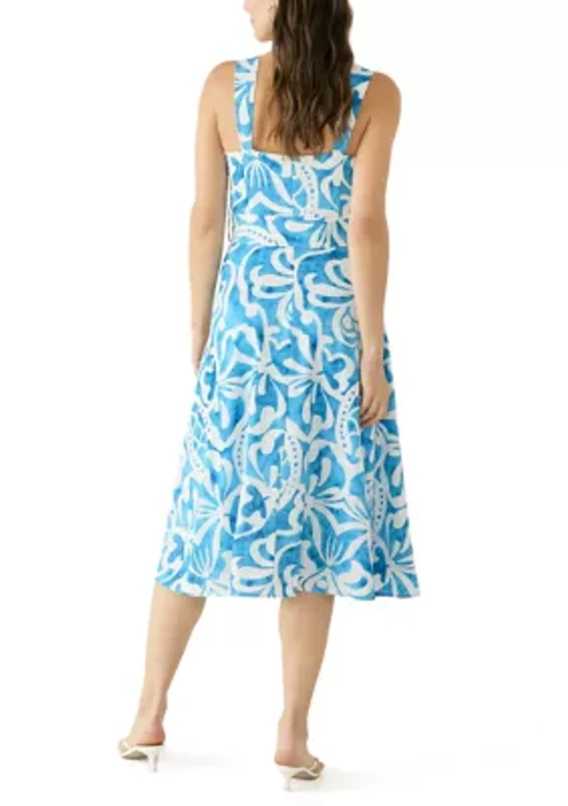 Women's Sweetheart Neck Print Belted Dress