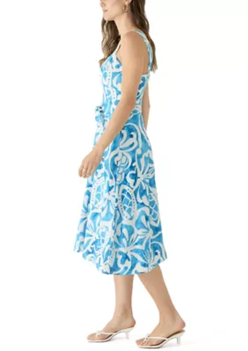 Women's Sweetheart Neck Print Belted Dress