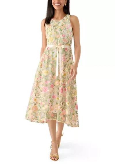 Women's Sleeveless Floral Embroidered Dress