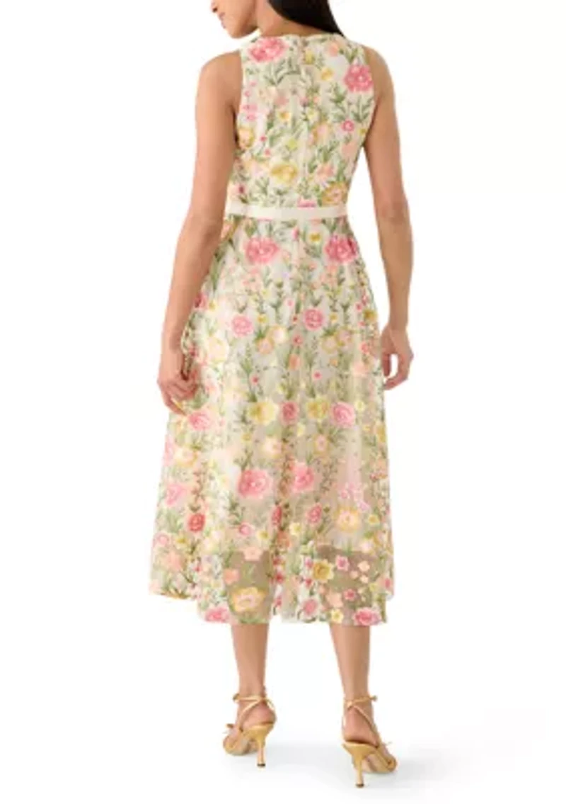 Women's Sleeveless Floral Embroidered Dress