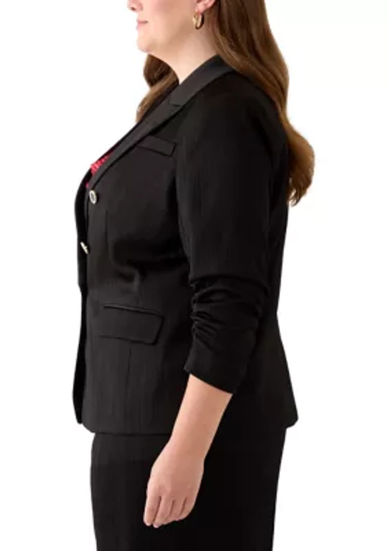 Plus Crinkle Satin Faux Double Breasted Jacket